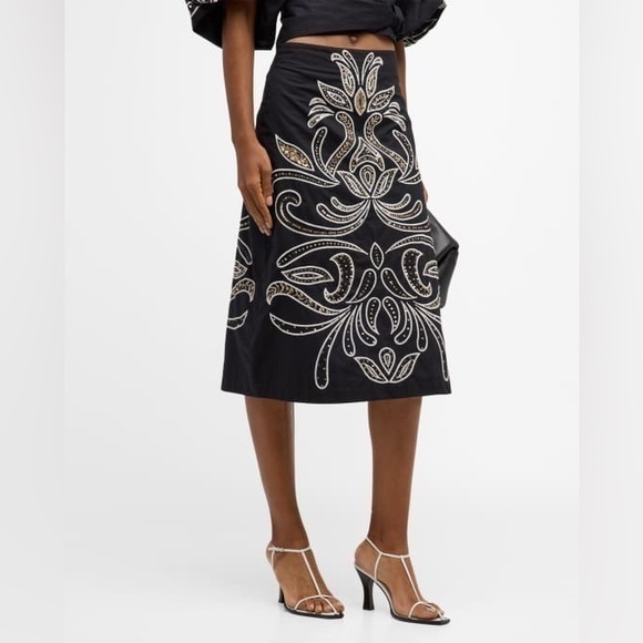 Figue Dresses & Skirts - Figue - Sloane Sequin Embroidered Slit-Hem Midi Skirt